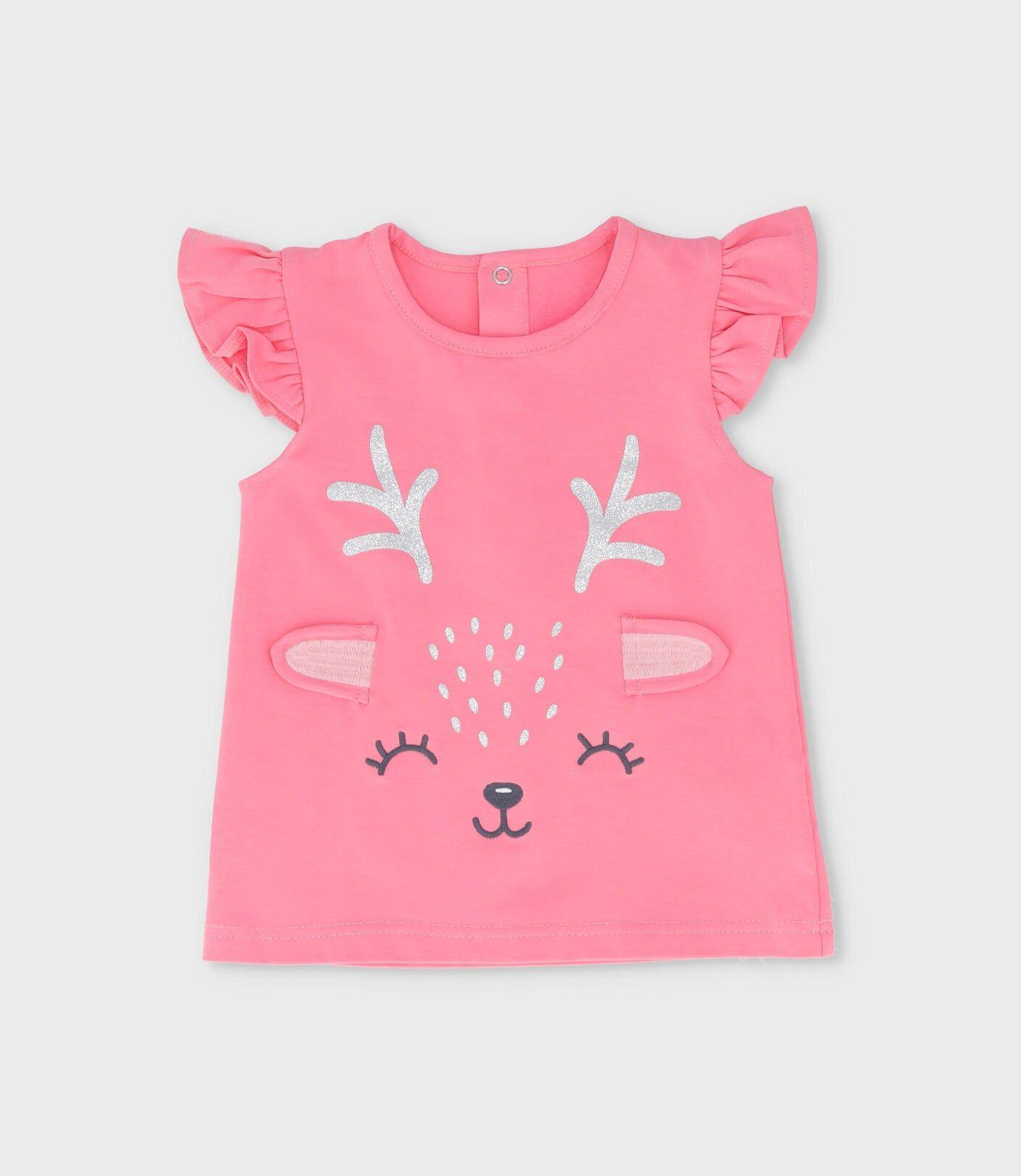 Polera manga corta bebé con ciervo coral Limonada-0