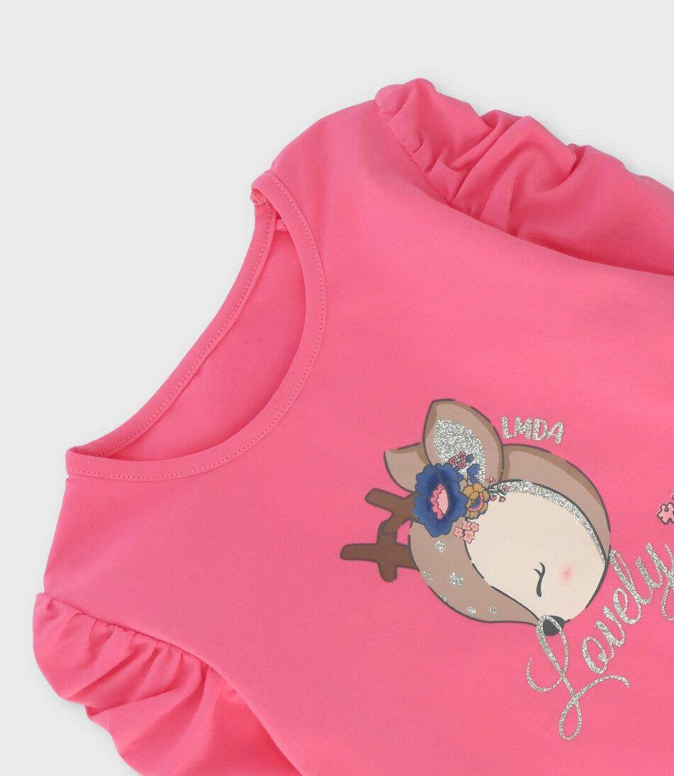 Polera manga larga niña con ciervo coral Limonada-2