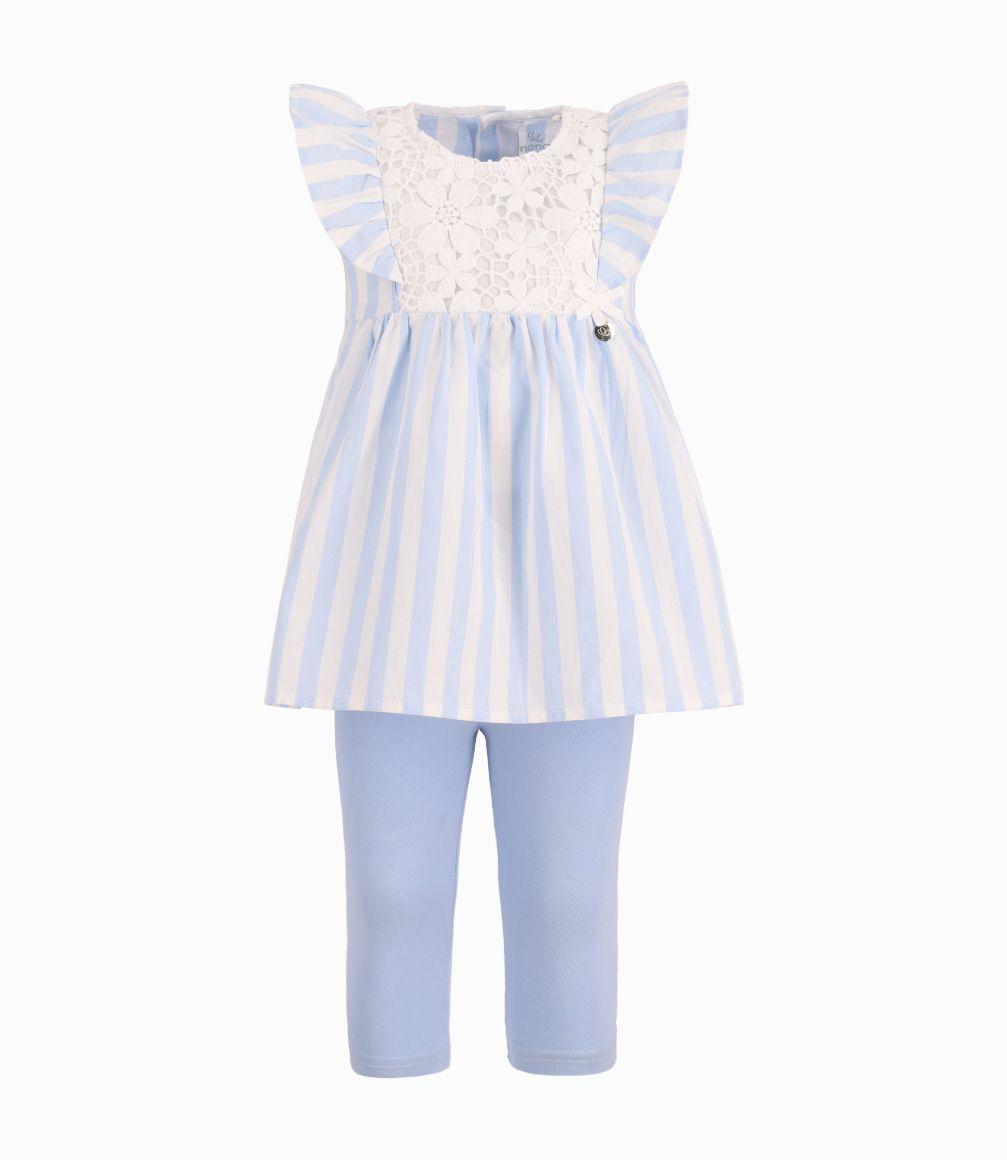 Conjunto A Rayas Con Volantes Bebé Niña Celeste Limonada-0