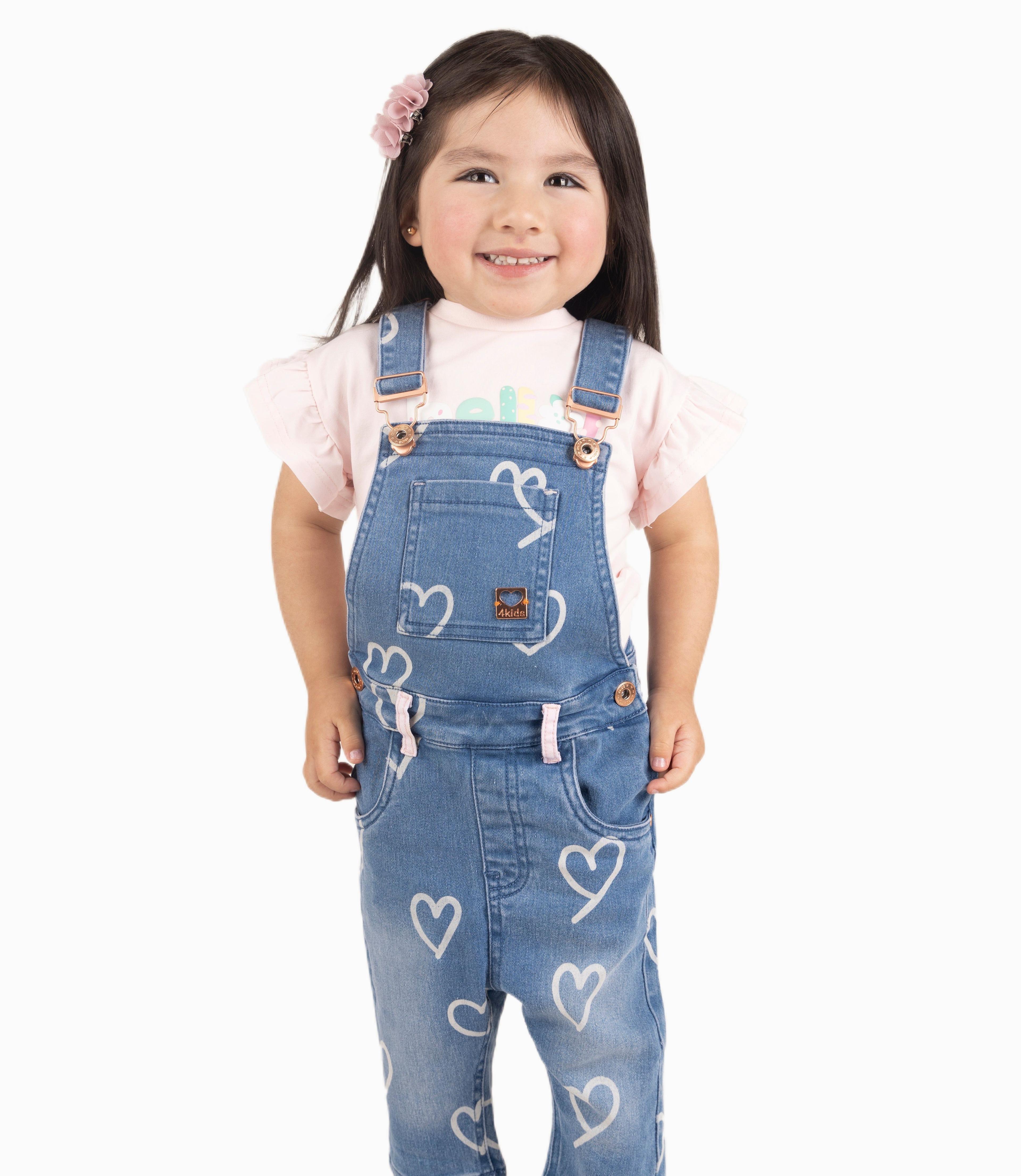 Jardinera Bebé Niña Con Corazones Denim Azul-0