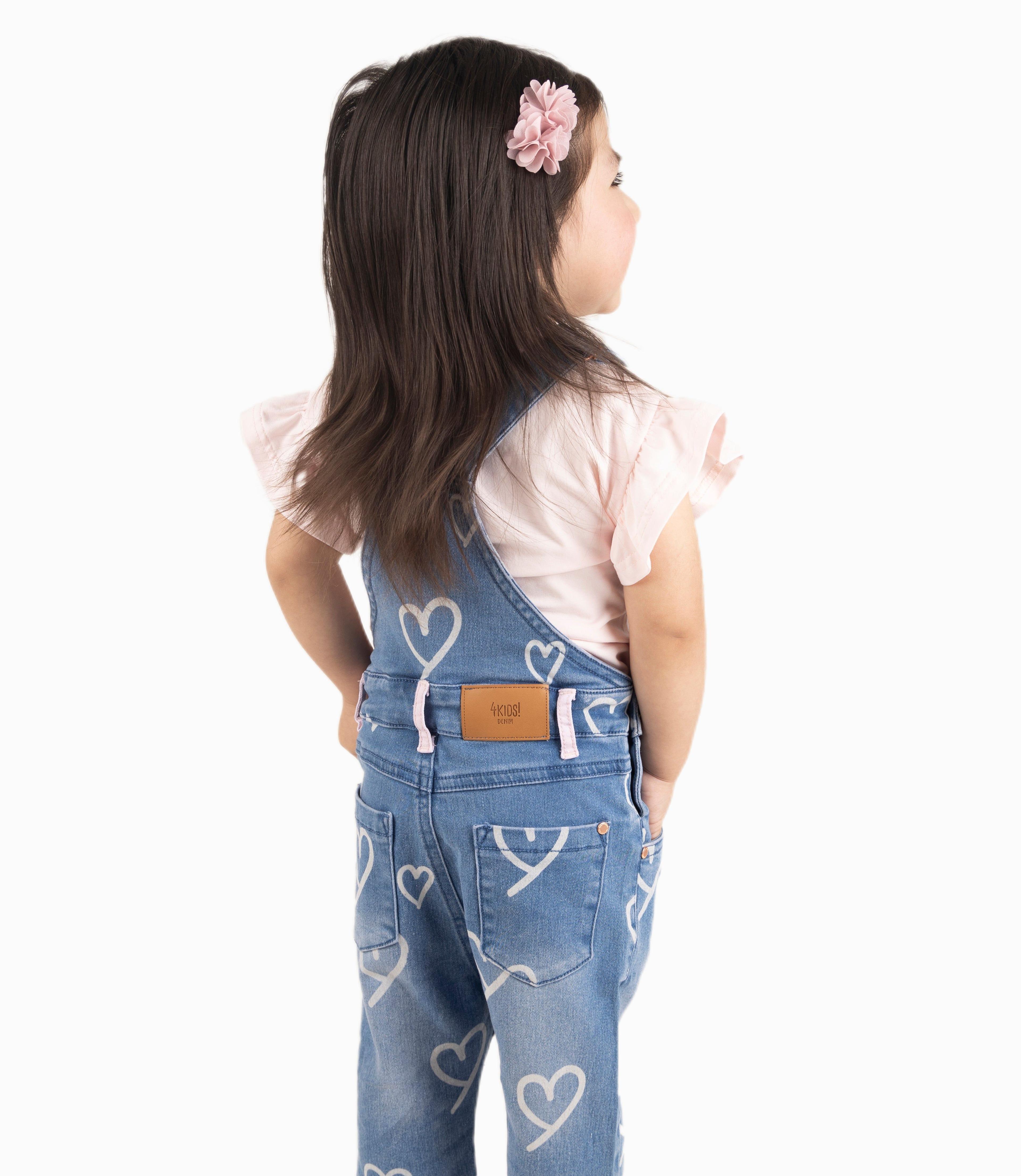 Jardinera Bebé Niña Con Corazones Denim Azul-9