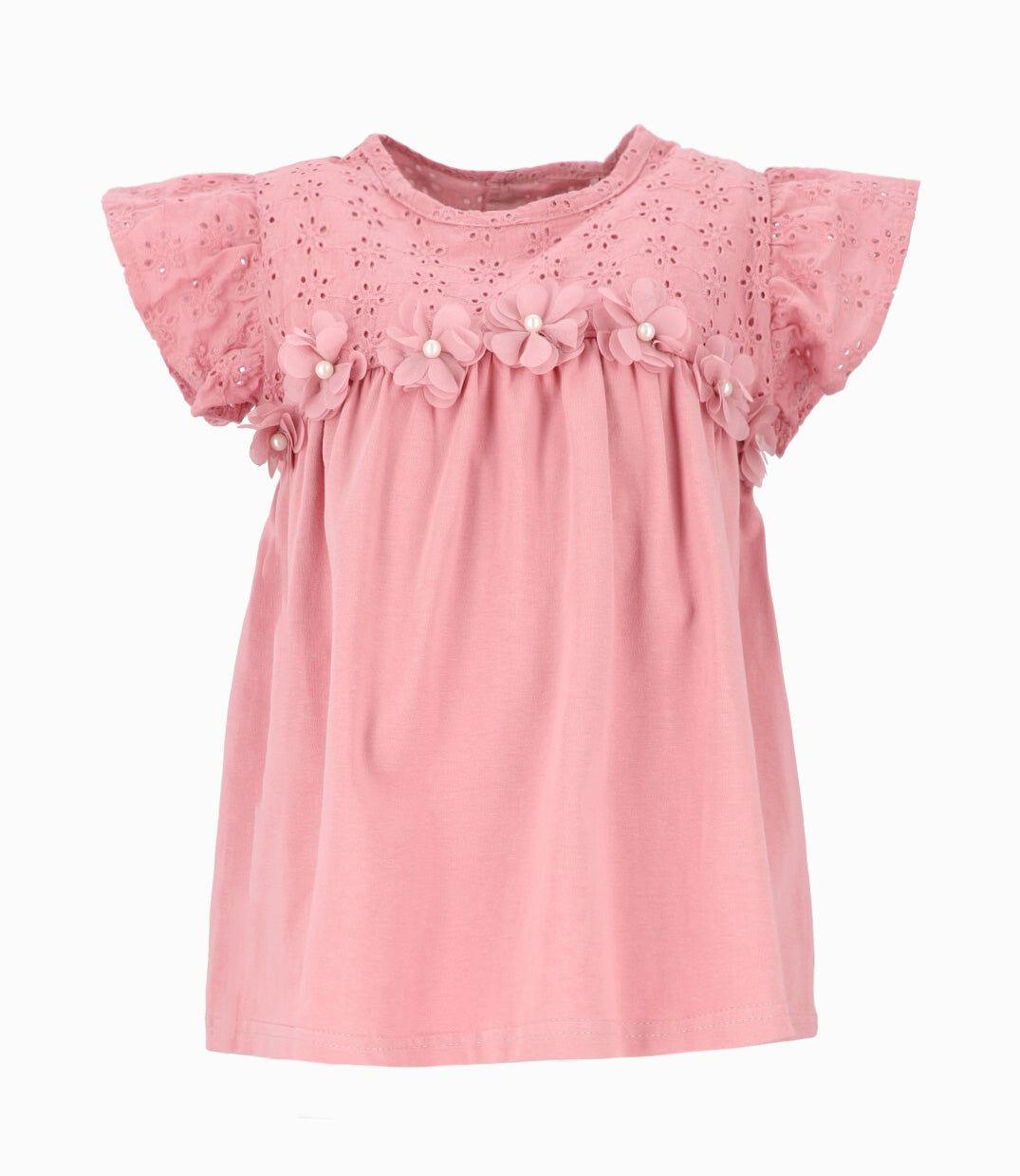 Polera manga corta niña con vuelo palo rosa Limonada-0