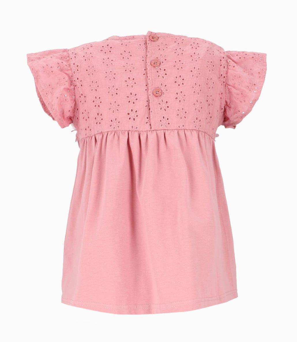 Polera manga corta niña con vuelo palo rosa Limonada-1