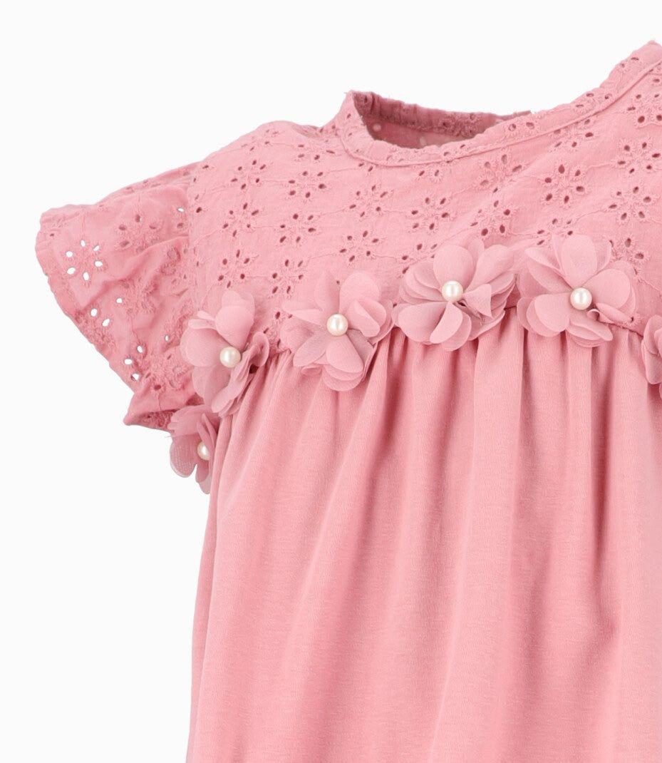 Polera manga corta niña con vuelo palo rosa Limonada-2
