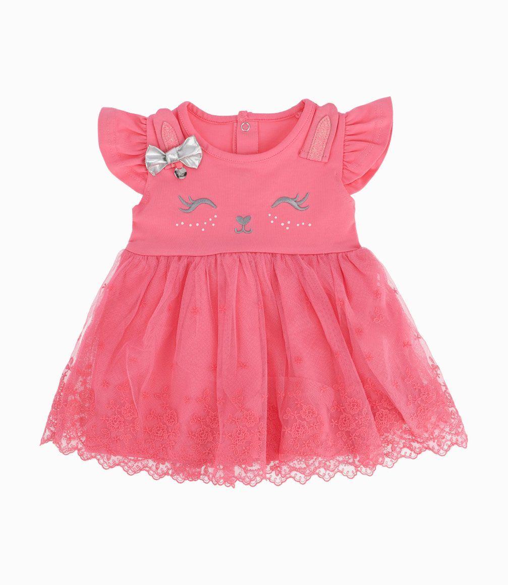 Vestido Con Carita y Orejas Recién Nacida Coral Limonada-0