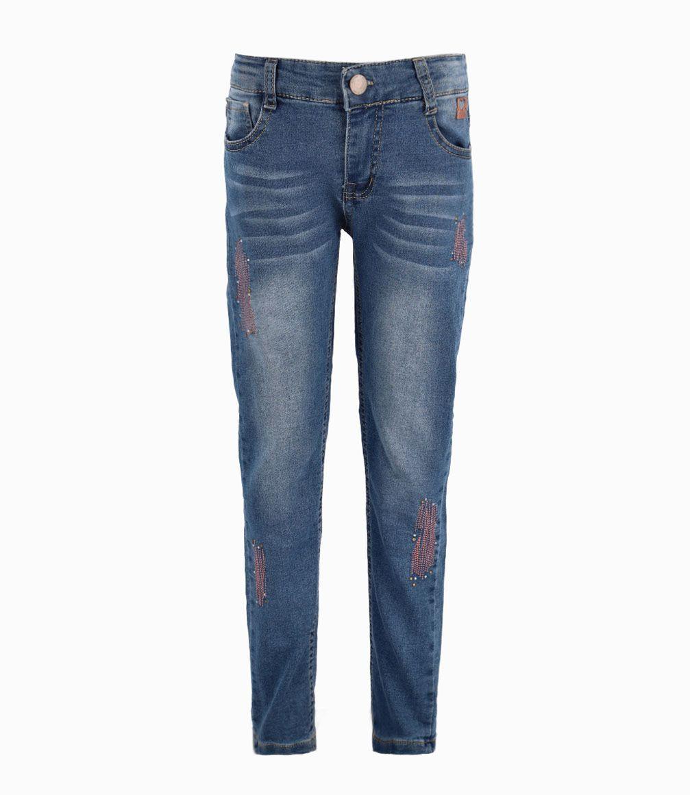 Jeans Con Tachas Niña Algodón Denim Azul 4 Kids-0