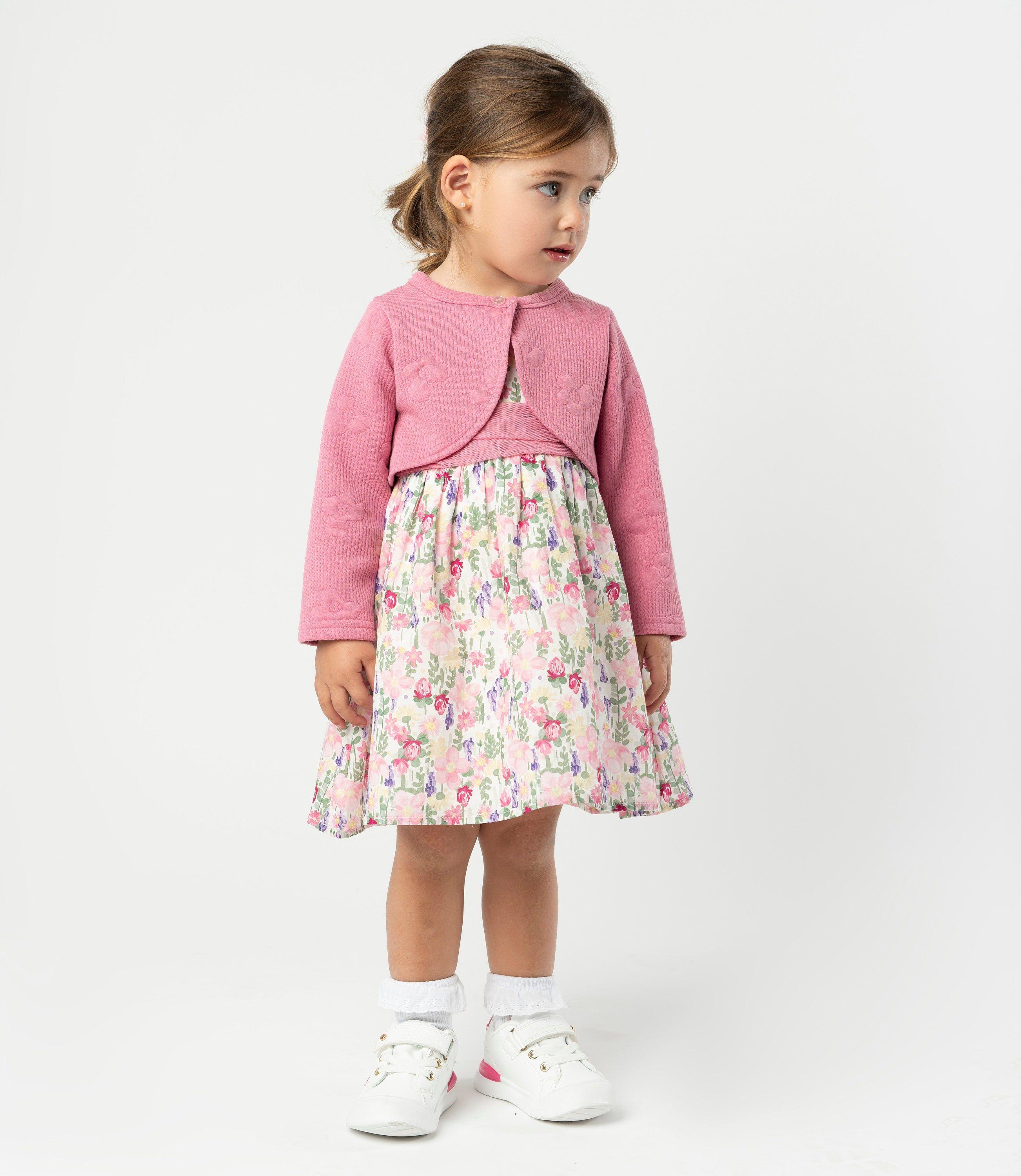 Vestido bebé floreado con bolero crudo Limonada-0