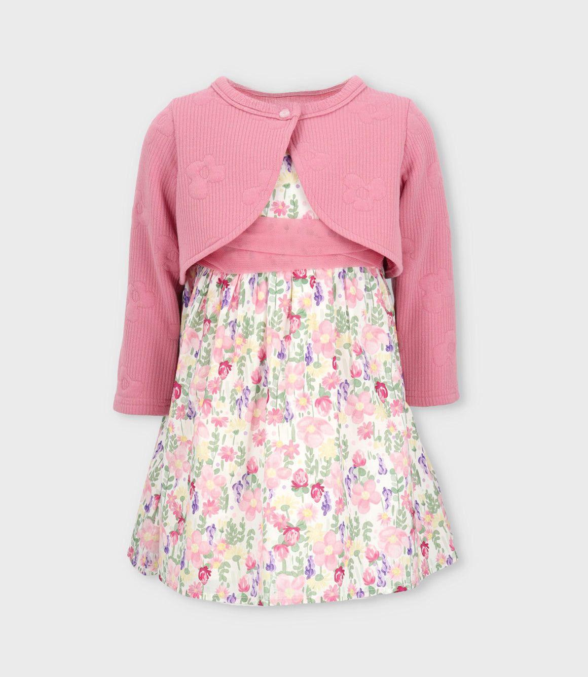 Vestido bebé floreado con bolero crudo Limonada-1