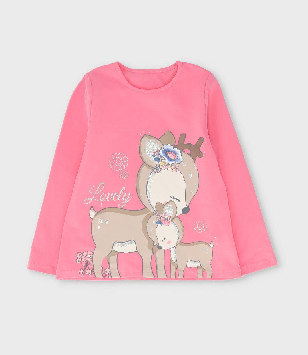 Polera manga larga niña con ciervo azul marino Limonada-0