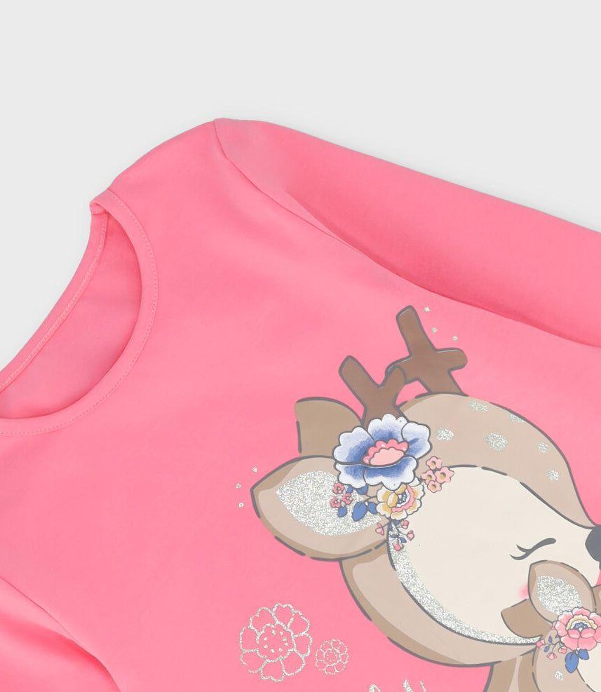 Polera manga larga niña con ciervo azul marino Limonada-2