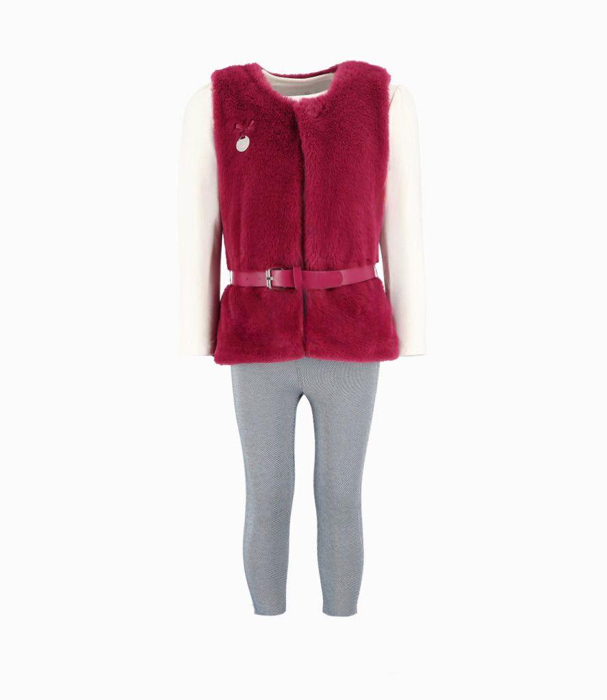 Conjunto niña de chaqueta, polera y calzas burdeo Limonada-0
