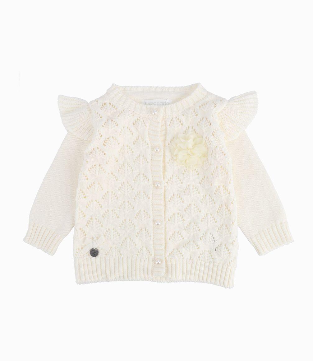 Chaleco Recién Nacida Tejido con Vuelos Limonada Crudo-0