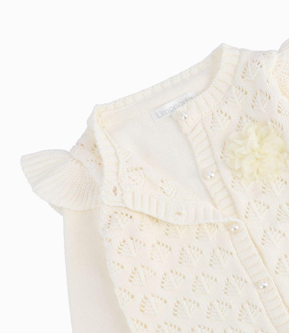 Chaleco Recién Nacida Tejido con Vuelos Limonada Crudo-1