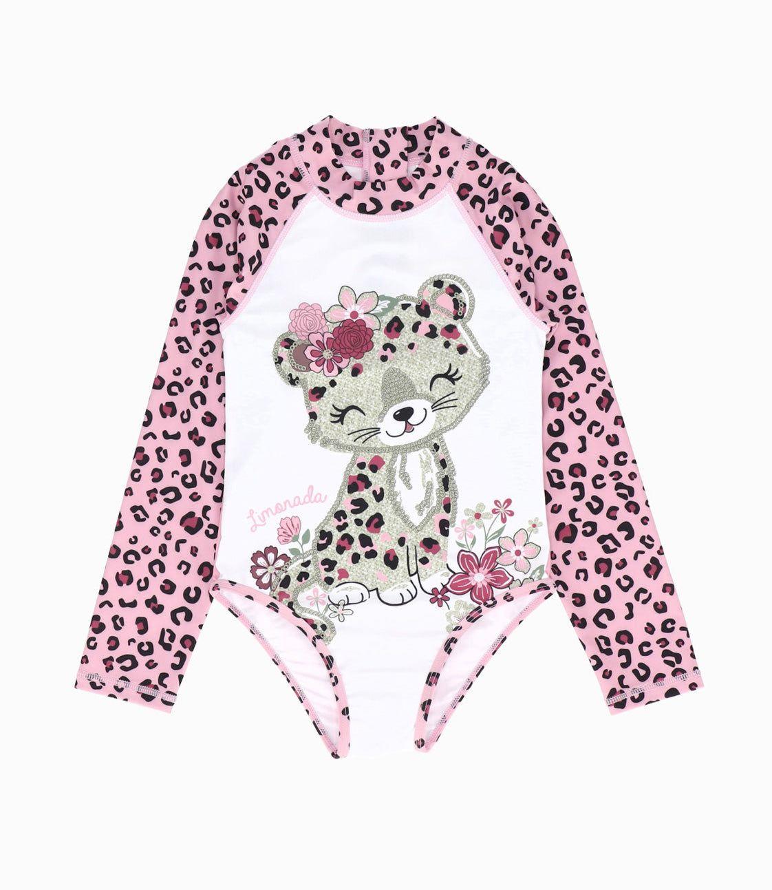 Traje de baño niña animal print palo rosa Limonada-1