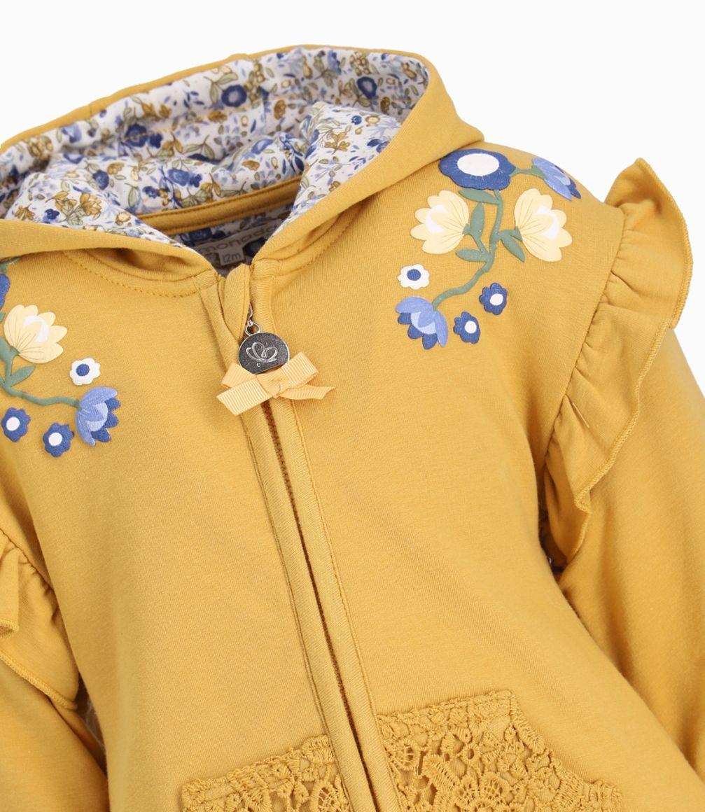 Polerón Con Volantes y Flores Bebé Niña Mostaza Limonada-1