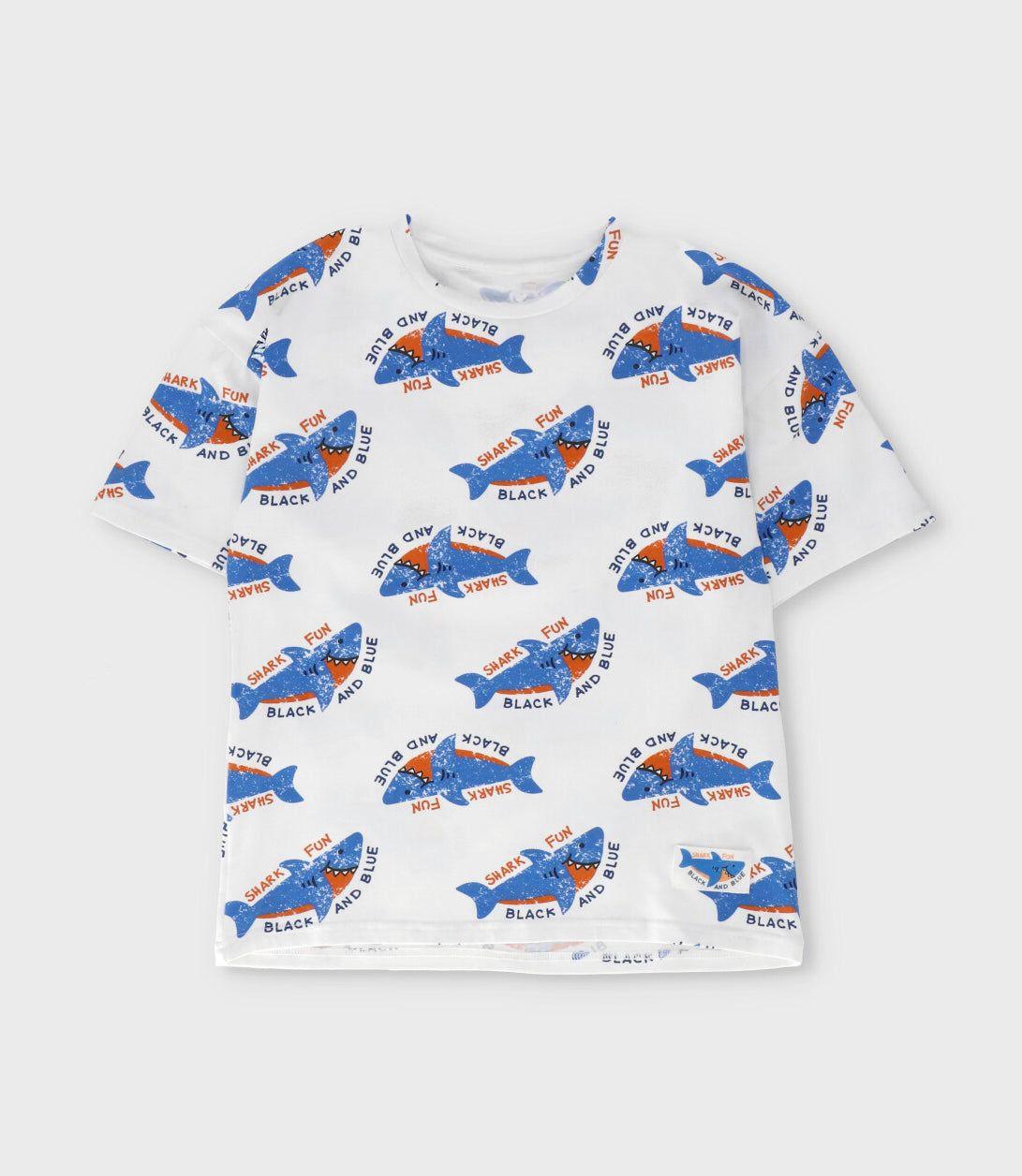 Polera manga corta niño con tiburones crudo Black and Blue-0