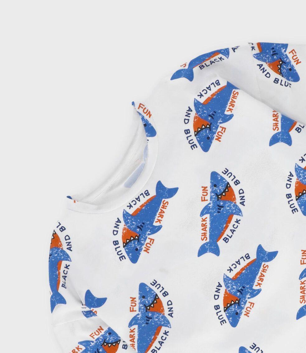Polera manga corta niño con tiburones crudo Black and Blue-2