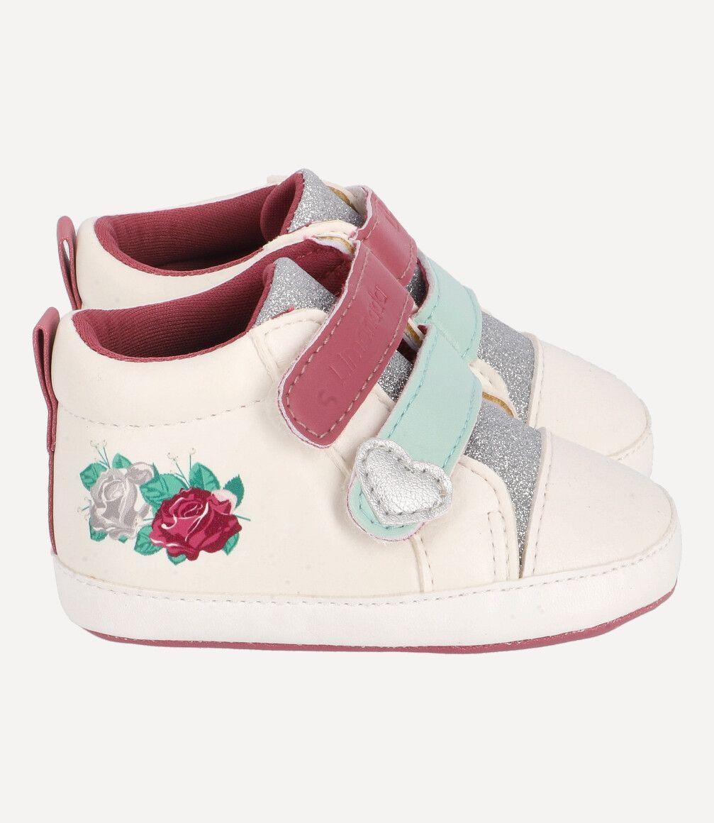 Zapatilla Con Flores Recién Nacida Blanco Limonada-1