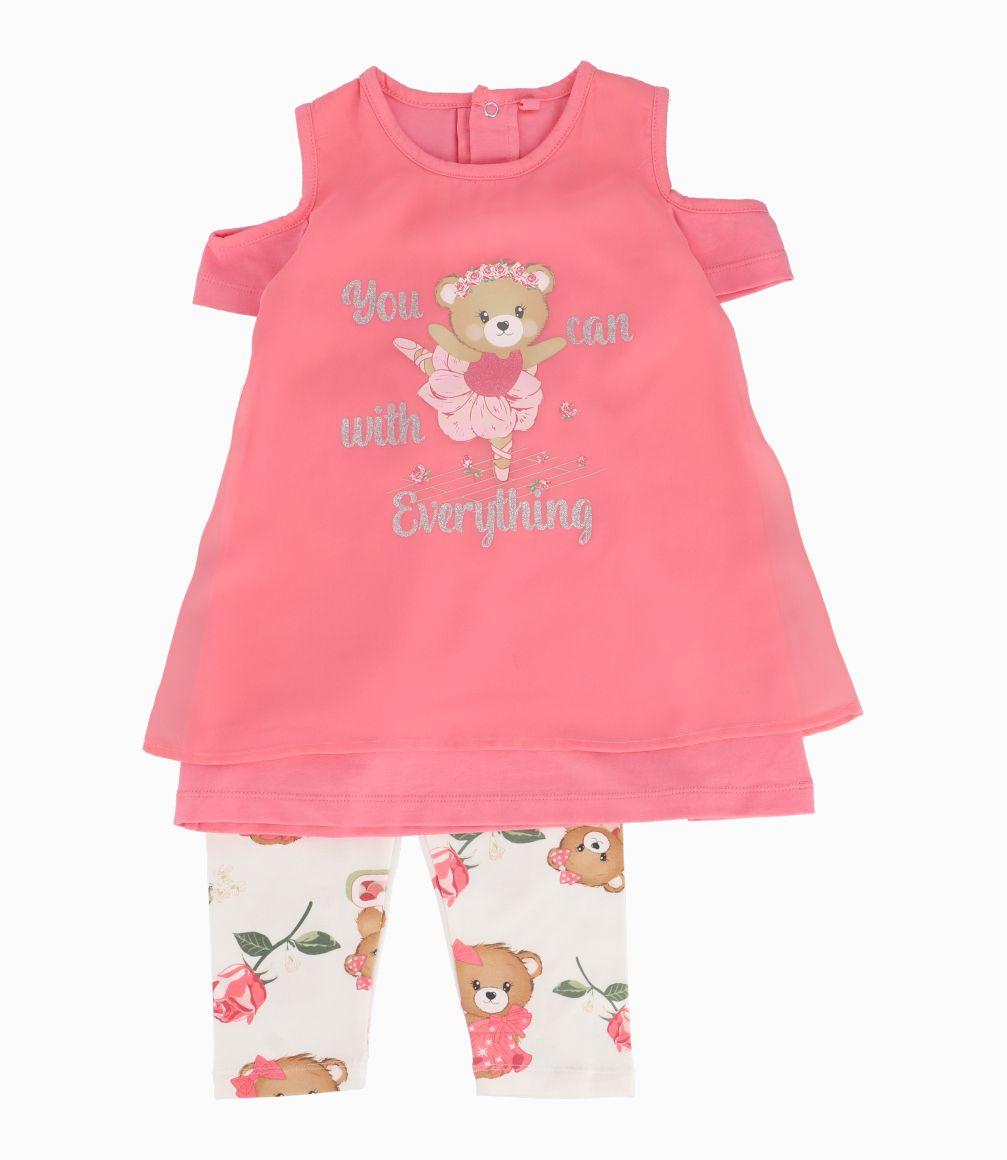 Conjunto Con Hombros Abiertos Bebé Niña Coral Limonada-0