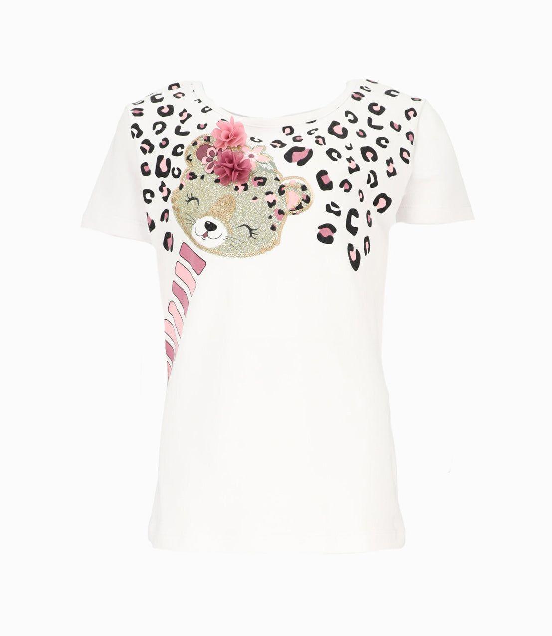 Polera manga corta niña con leopardo blanco Limonada-0