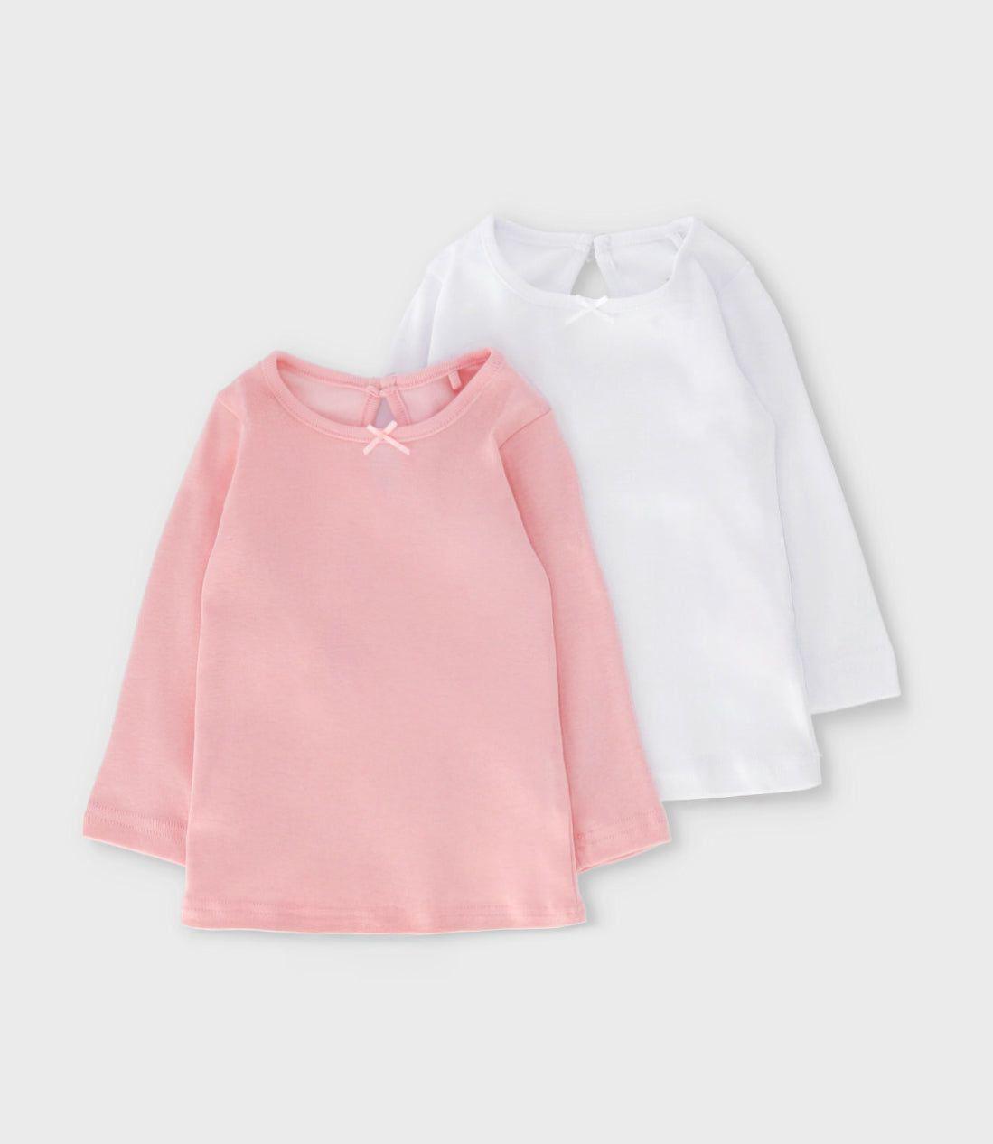 Polera manga larga bebé básica 2 unidades rosado Limonada-0