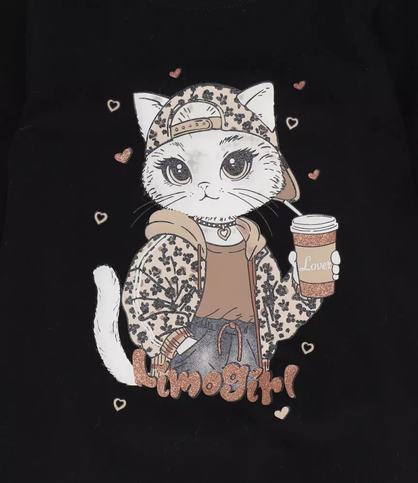 Polera manga larga niña gato negro Limonada-3