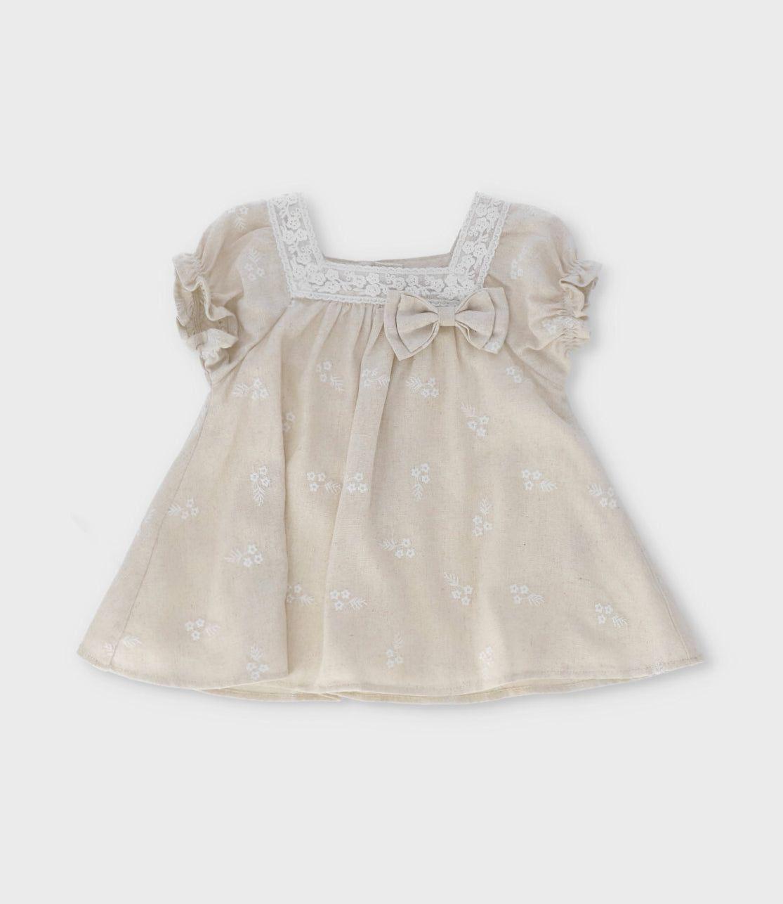 Vestido recién nacida flores bordadas beige Limonada-0