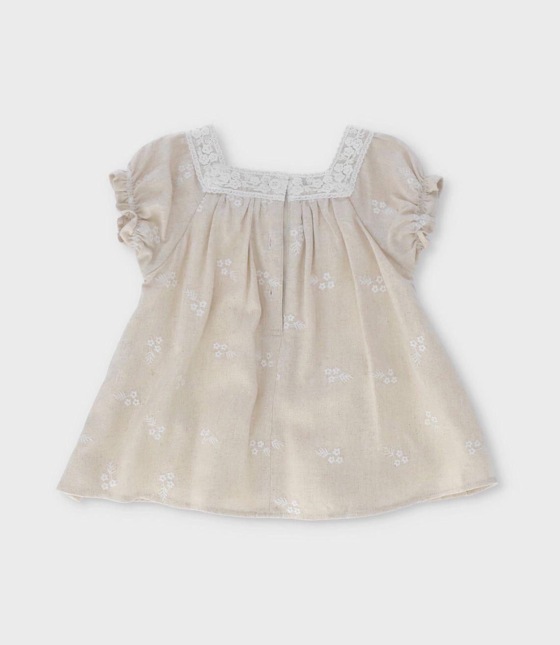 Vestido recién nacida flores bordadas beige Limonada-1