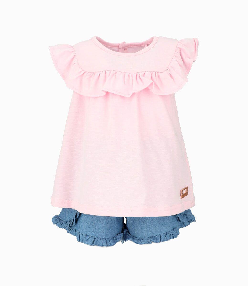 Conjunto bebé con vuelos rosado 4 Kids-1