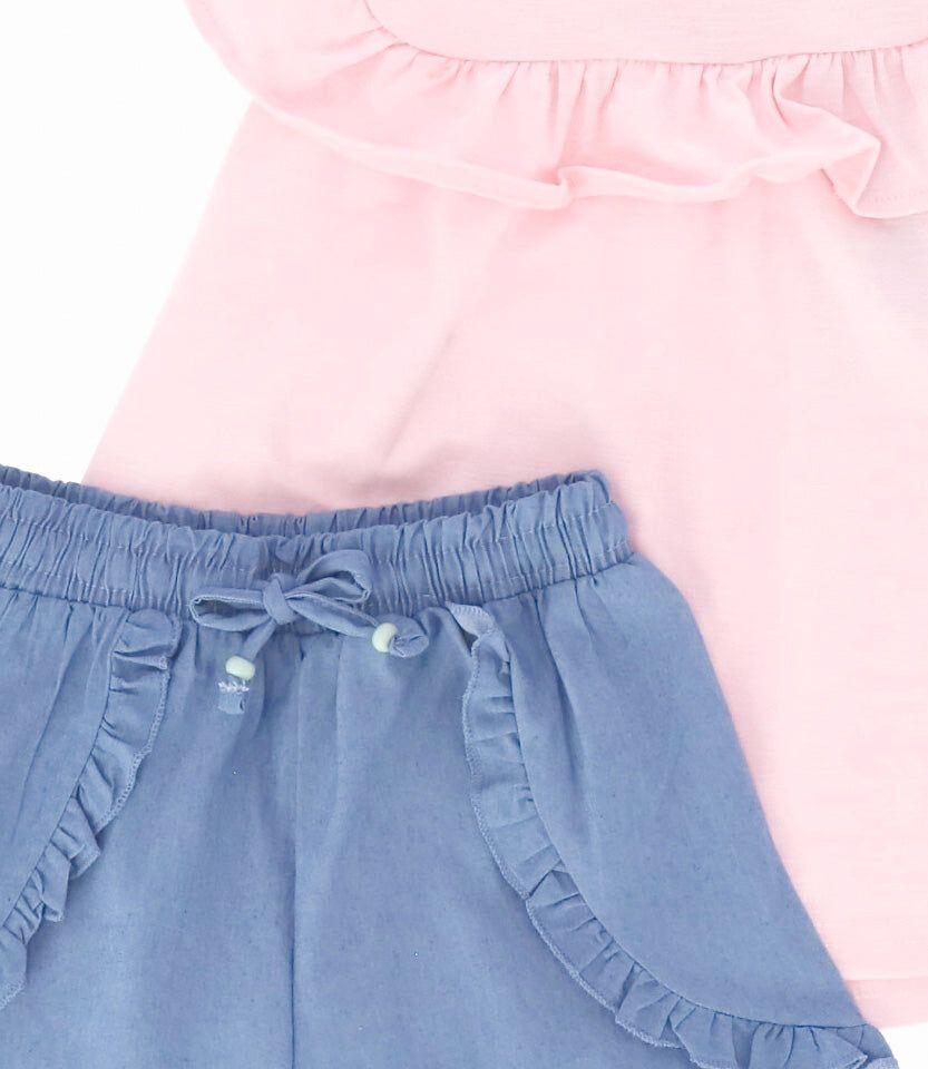 Conjunto bebé con vuelos rosado 4 Kids-4