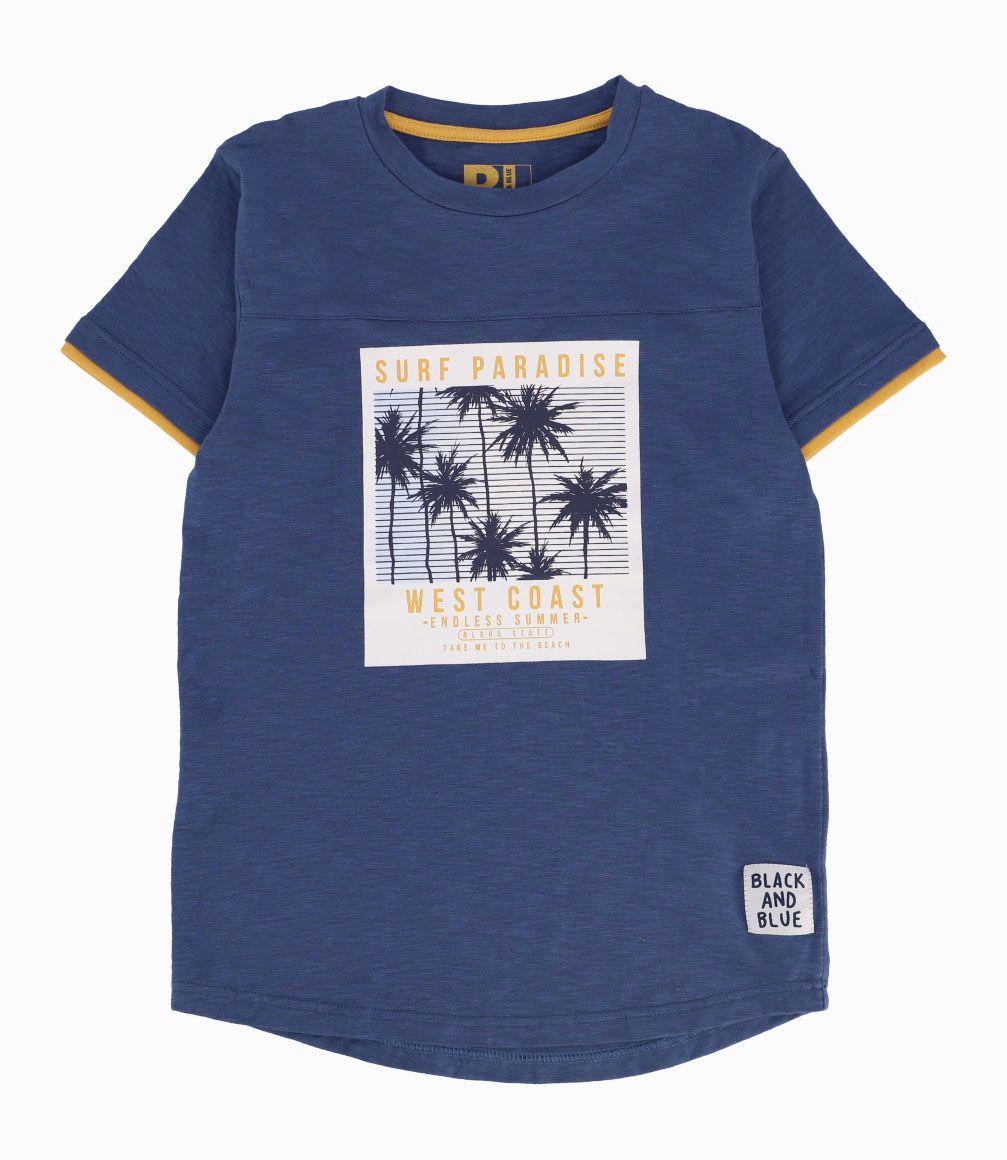 Polera Con Estampado Niño Azul Piedra Black and Blue-2