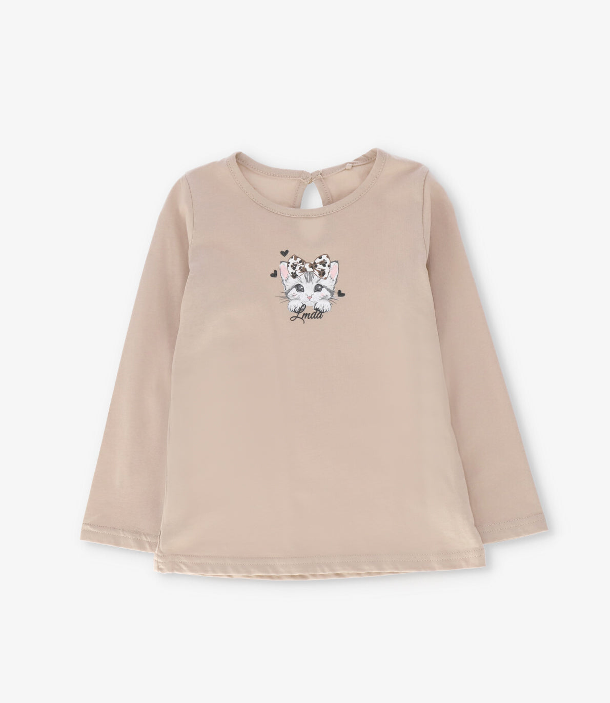 Polera manga larga niña con gato beige Limonada-1