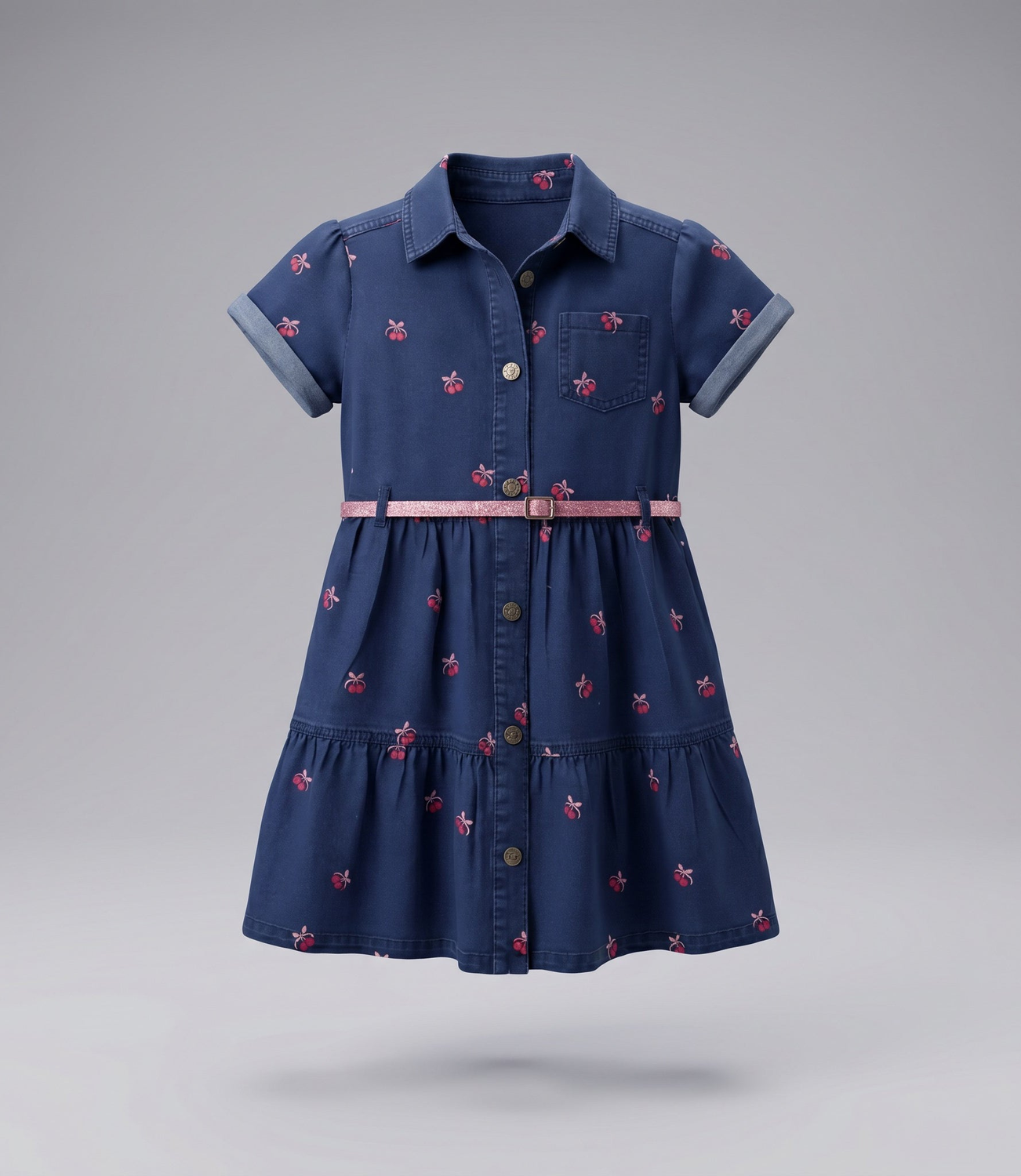 Vestido manga corta niña cherry L11131270409 denim Limonada-1