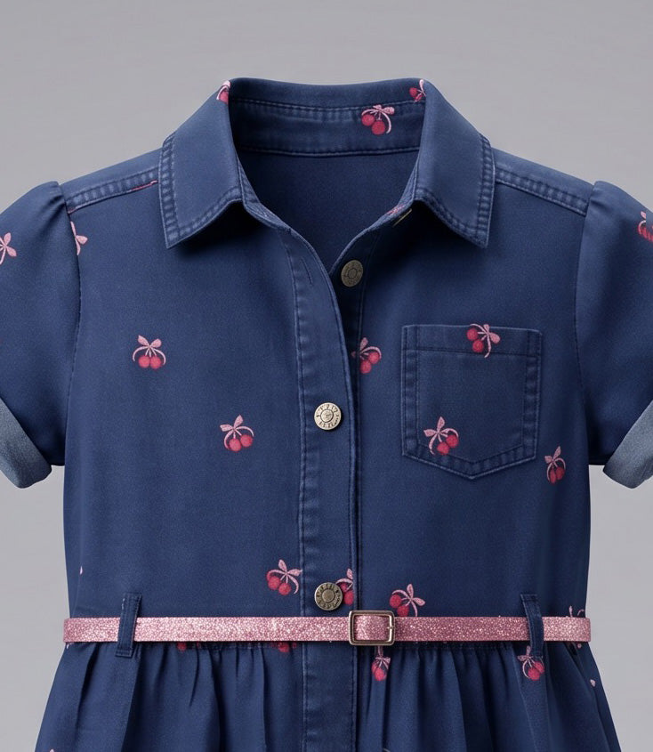 Vestido manga corta niña cherry L11131270409 denim Limonada-3
