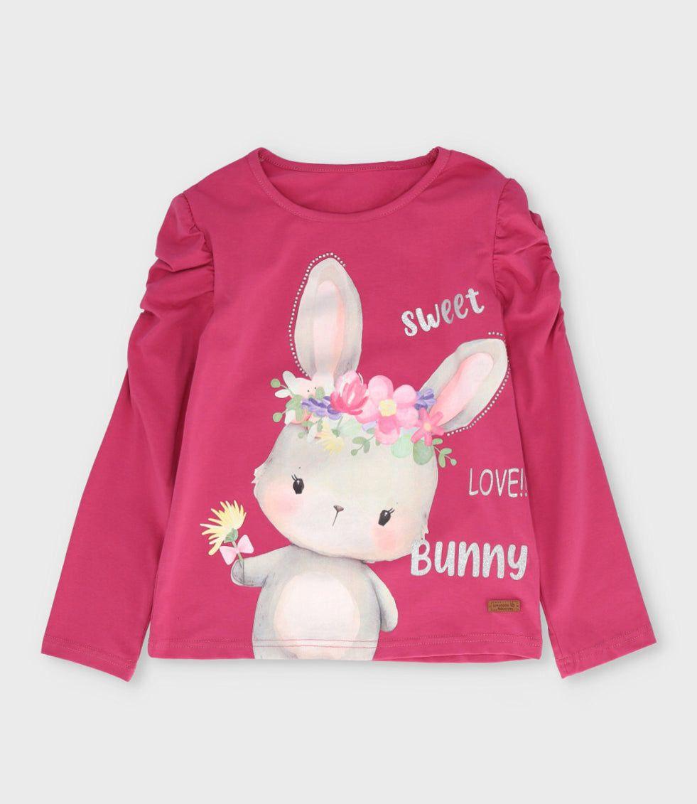 Polera manga larga niña con conejo carmín Limonada-0