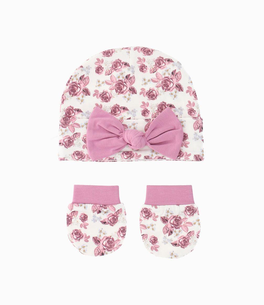 Pack recién nacida de gorro y mitones palo rosa Limonada-0