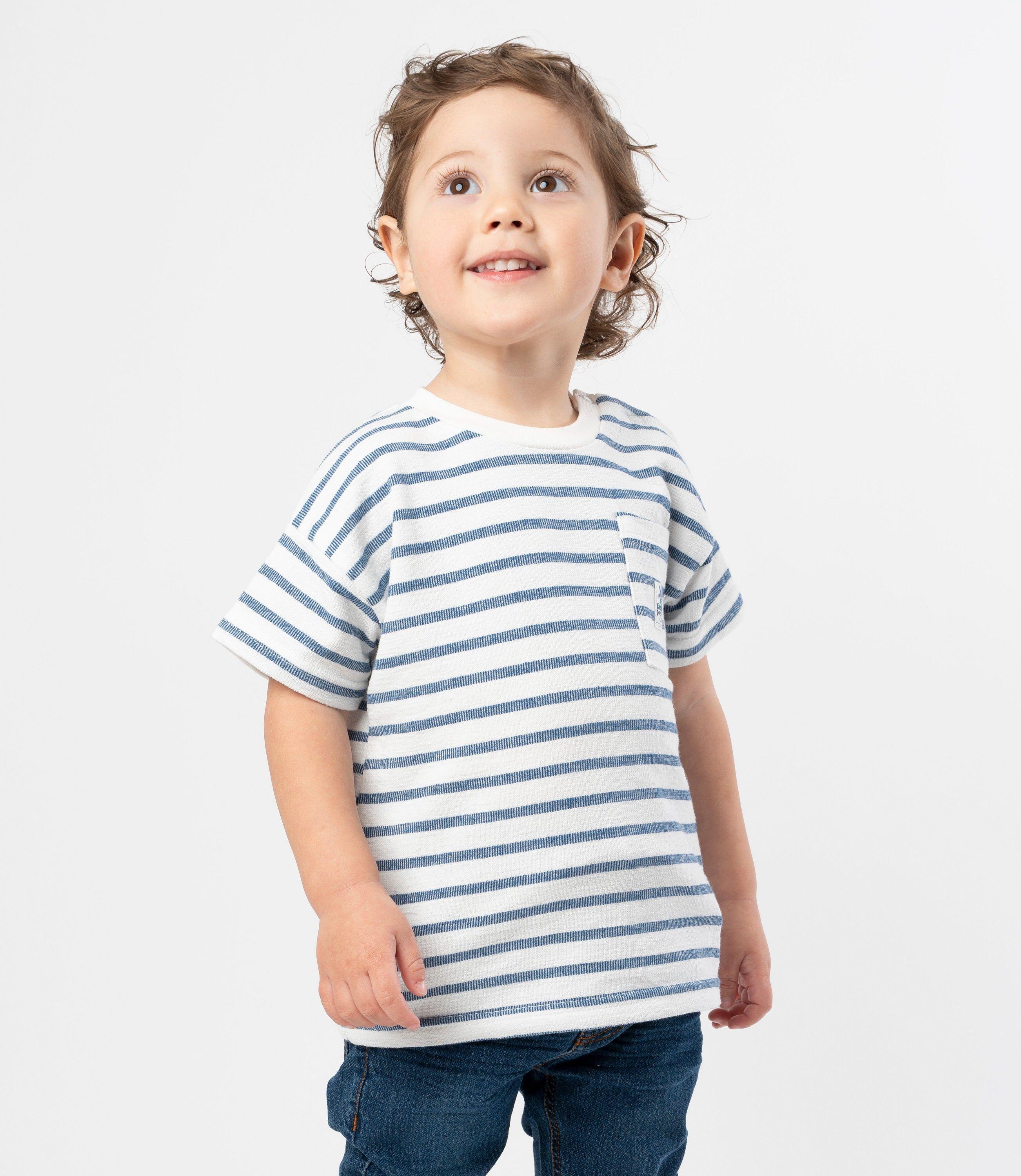 Polera manga corta bebé con rayas crudo Black and Blue-0