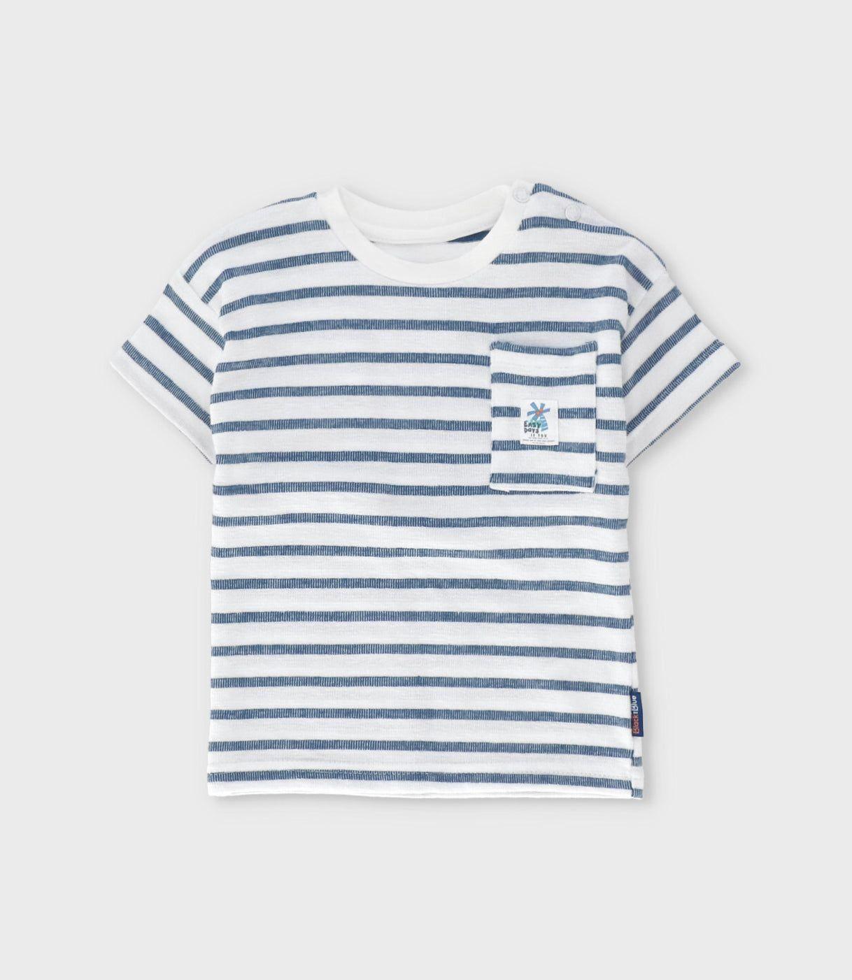 Polera manga corta bebé con rayas crudo Black and Blue-1