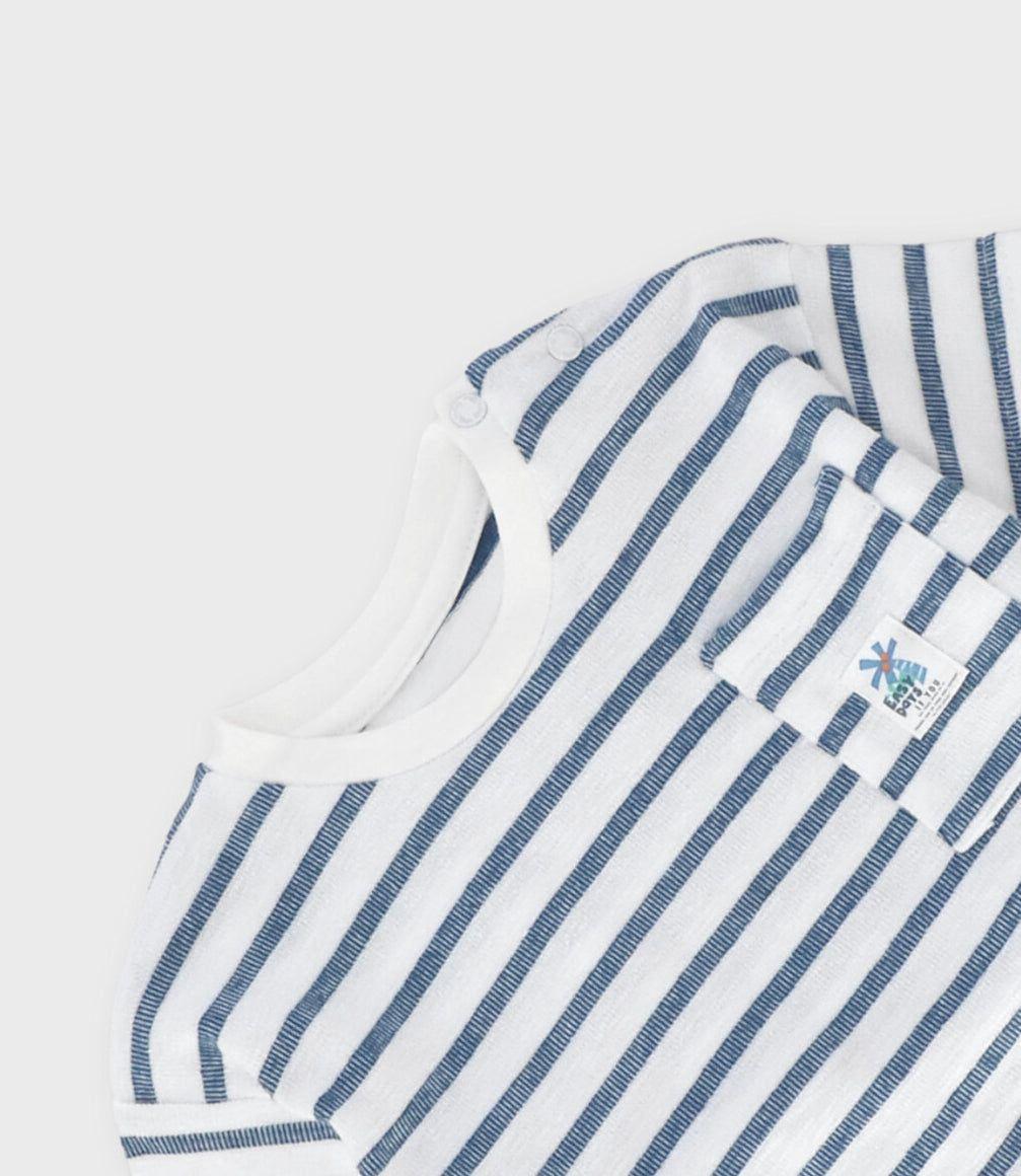 Polera manga corta bebé con rayas crudo Black and Blue-3