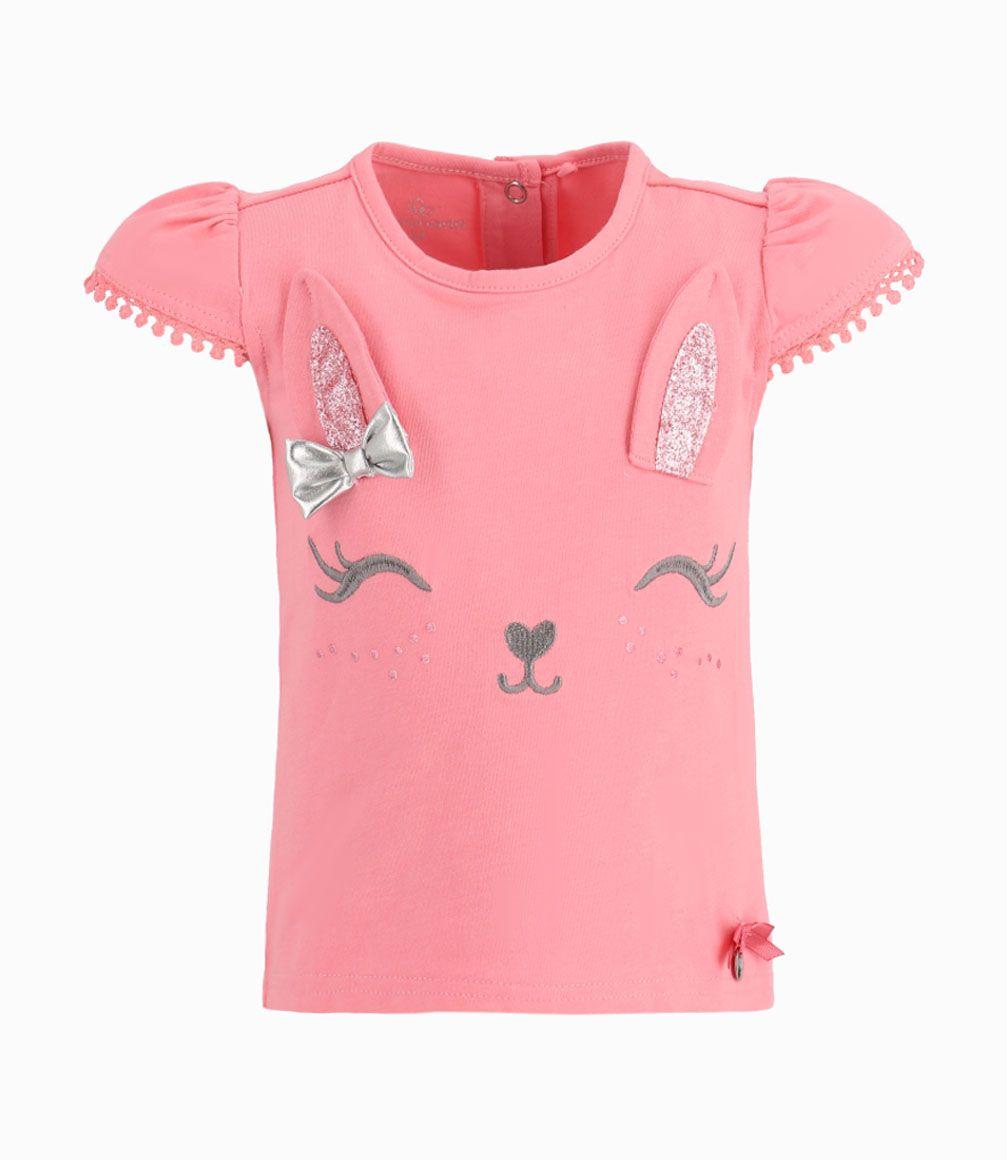 Polera Con Carita y Orejas Bebé Niña Coral Limonada-0