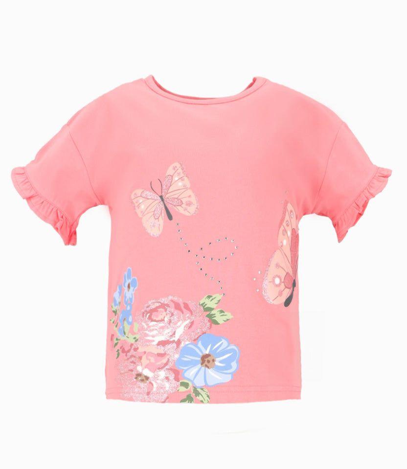 Polera manga corta niña floral coral Limonada-0