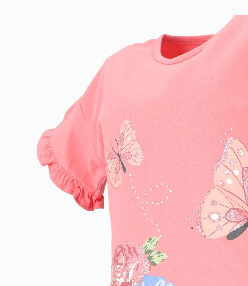 Polera manga corta niña floral coral Limonada-2