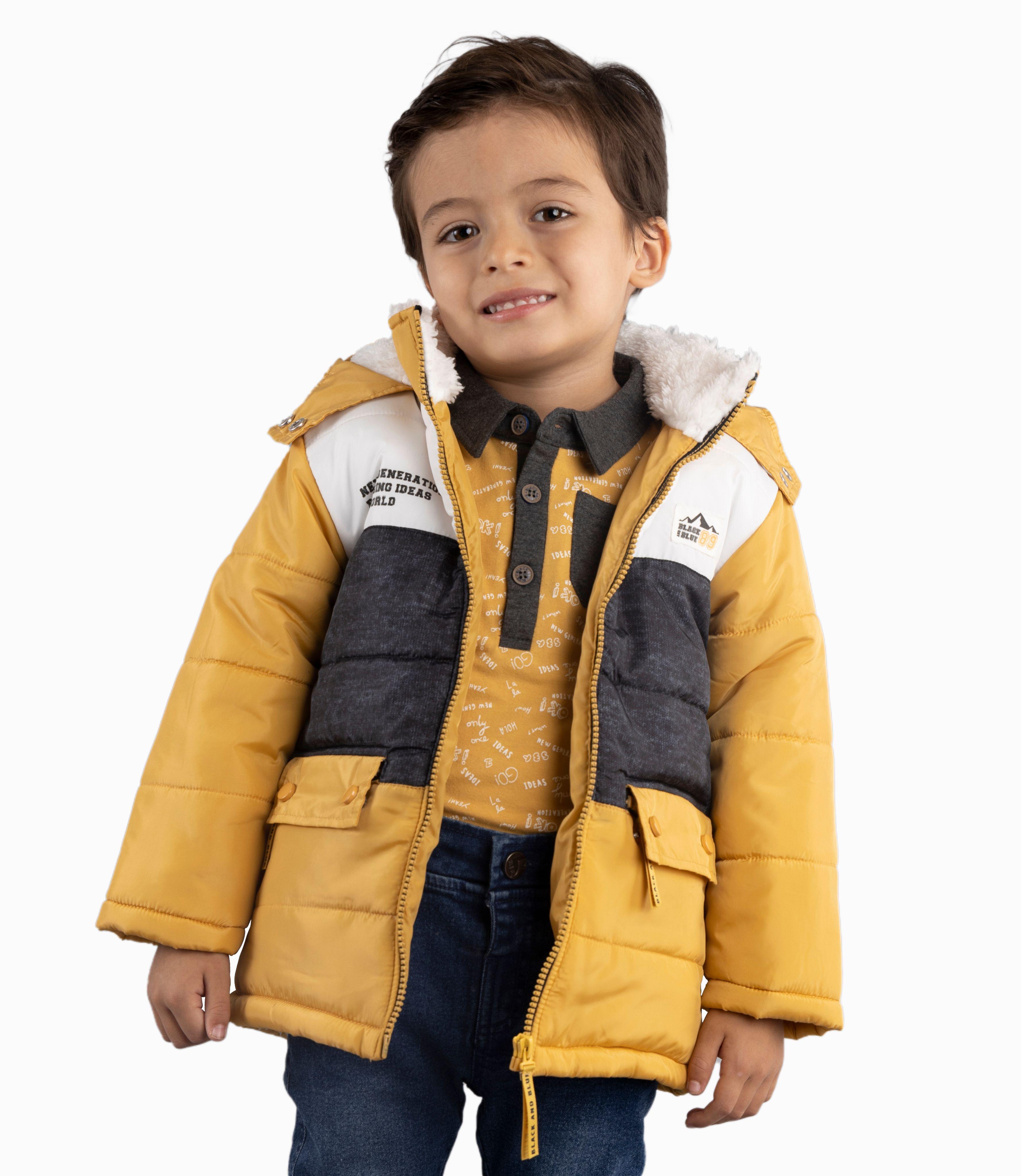 Parka Bebé Niño Impermeable Con Polar Interior Black And Blue Mostaza-0