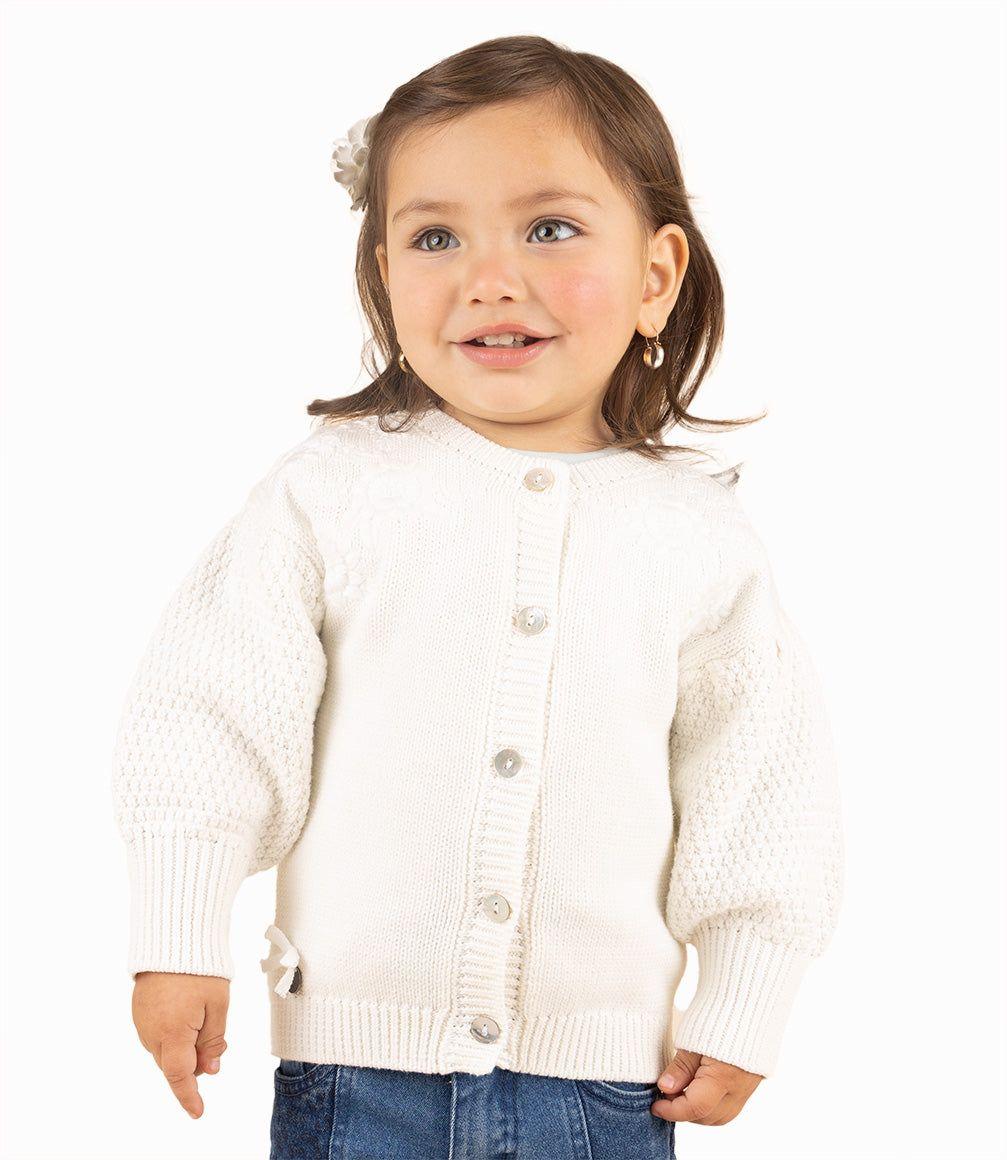 Chaleco Bebé Niña Con Flores Crudo-2