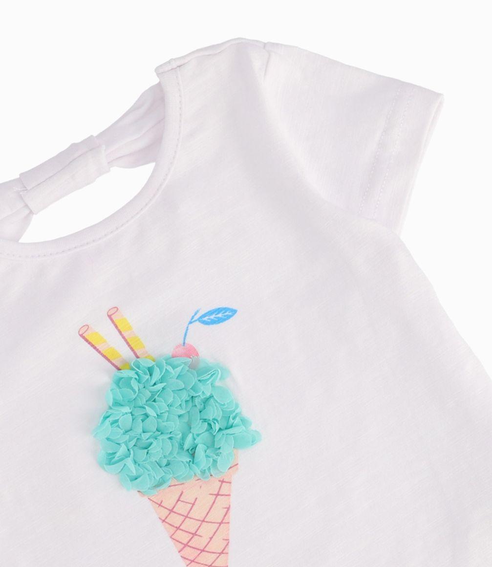 Polera Con Diseño y Nudo Bebé Niña Algodón Blanco 4 Kids-1