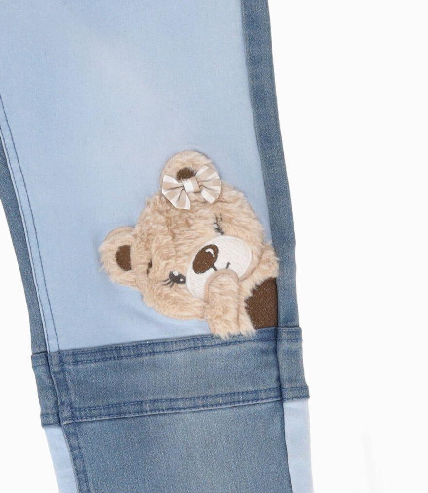 Jeans niña patchwork con oso celeste Limonada-2