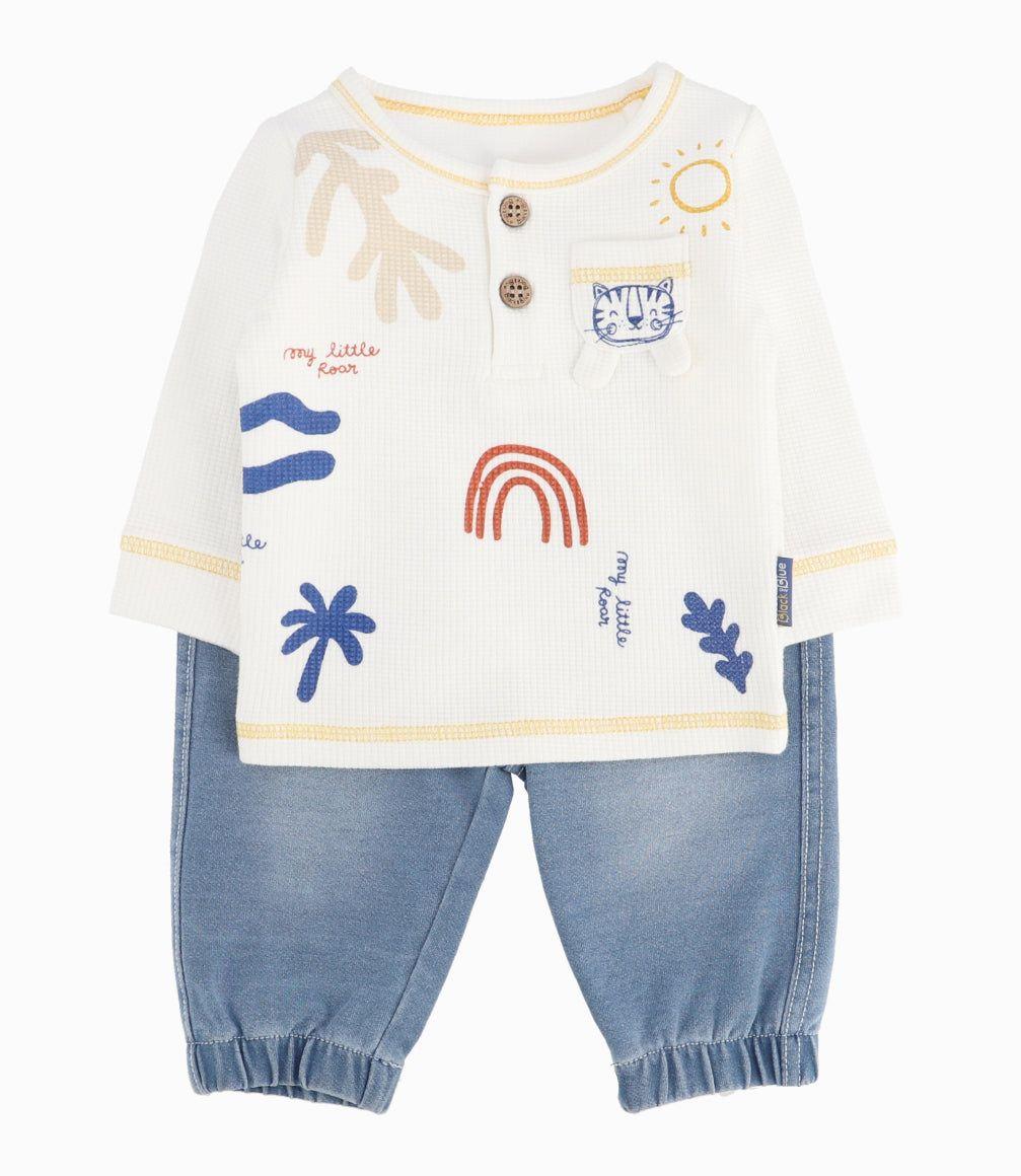 Conjunto Recién Nacido Con Palmeras Y Hojas Crudo-4