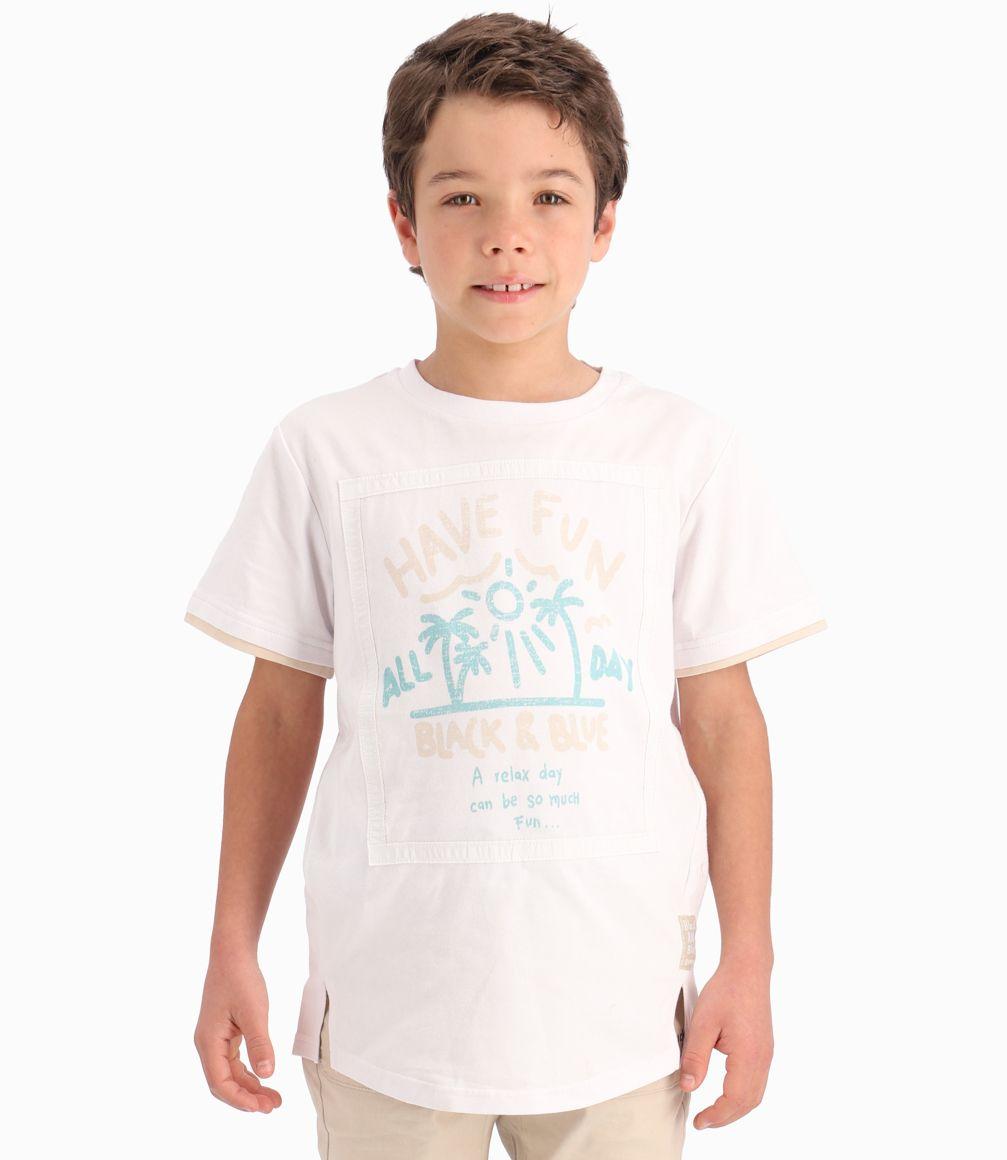 Polera Con Parche Estampado Niño Blanco Black and Blue-0