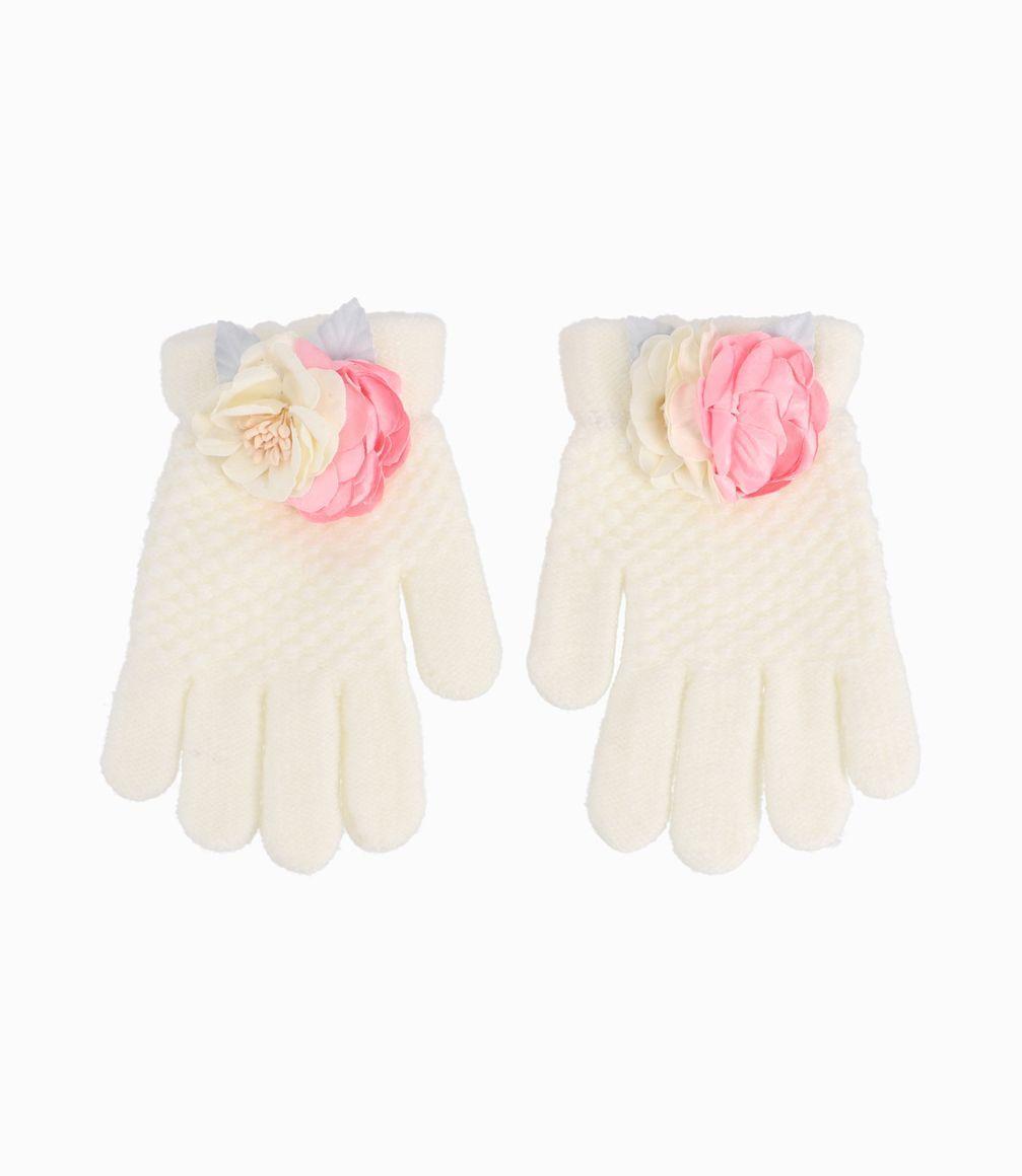 Guantes Niña Con Flores Rosado-1