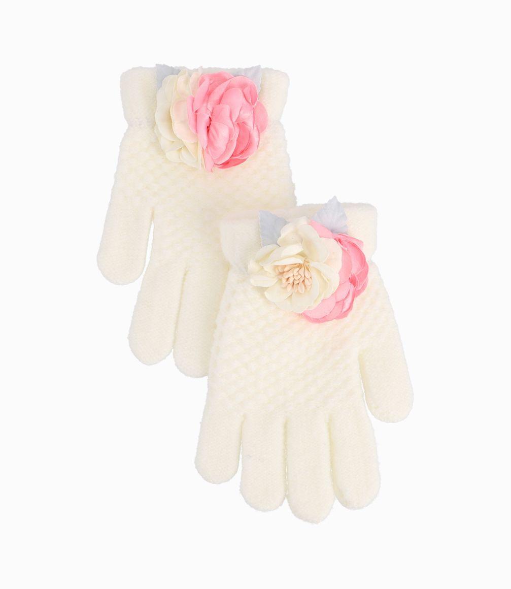 Guantes Niña Con Flores Rosado-0